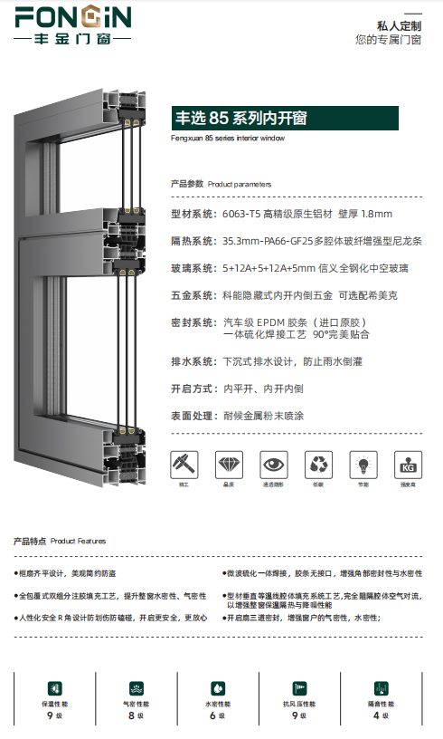 丰选85静音系统窗 — 隔音40dB+三层中空玻璃